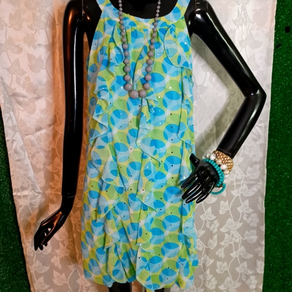 JUSTICE GIRLS DRESS With Sequins Sleeveless, Size: 16" Blue and Green